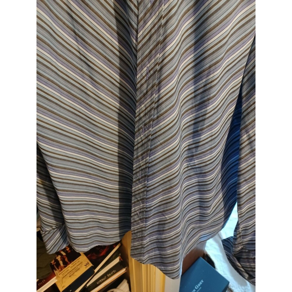 calvin klein L mens dress shirt Blue Gray Purple Brown Chevron French cu… - Picture 5 of 8